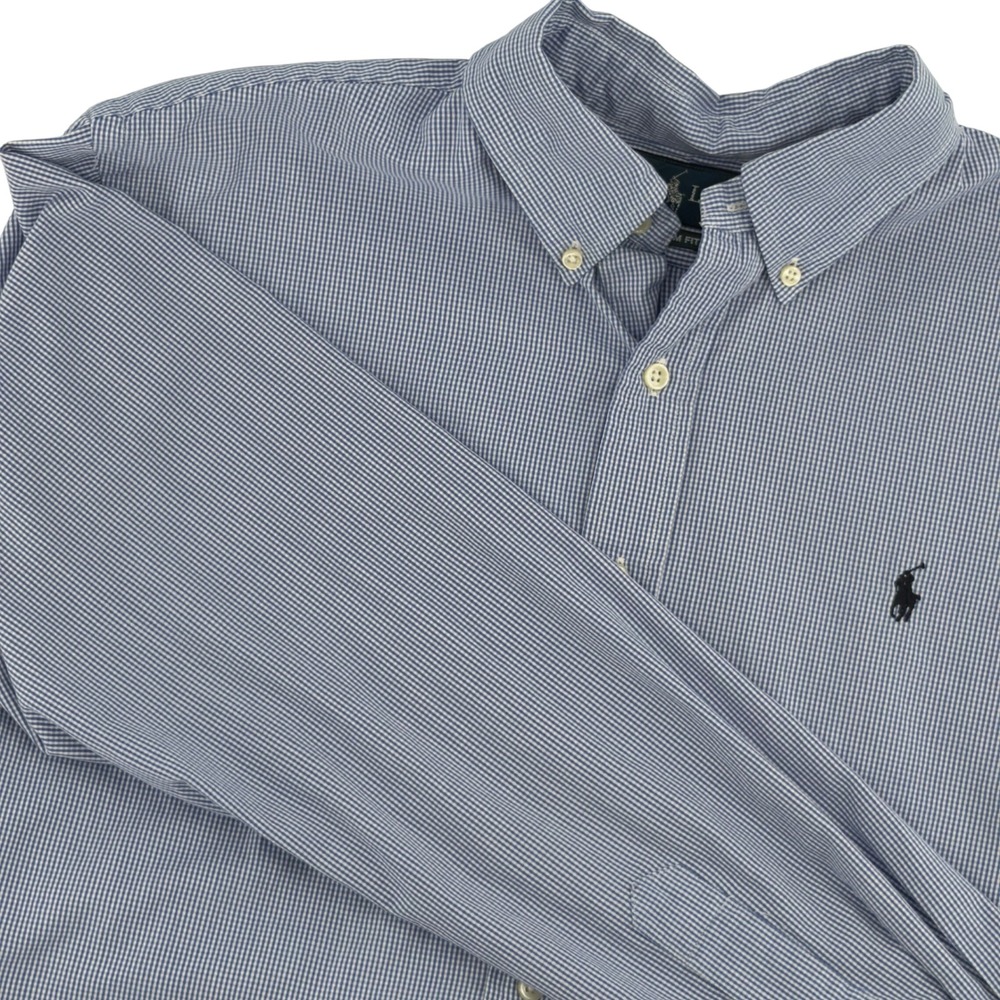 Ralph Lauren Mens Blue White Gingham Custom Fit Button Down Shirt Large L Cotton